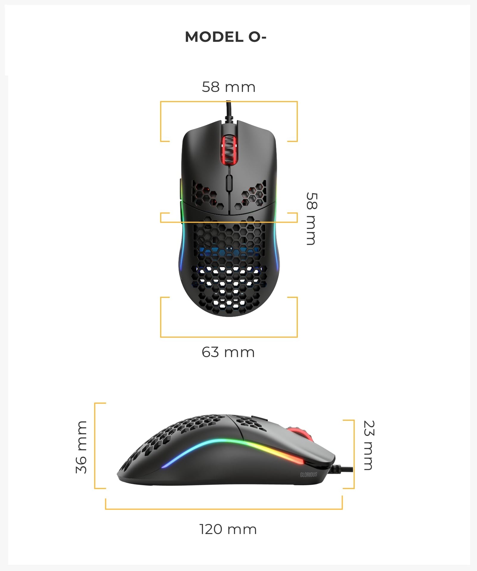 Glorious Gaming Mouse - Model O Minus 58 g Superlight Honeycomb Mouse, Glossy Black Mouse, USB Gaming Mouse