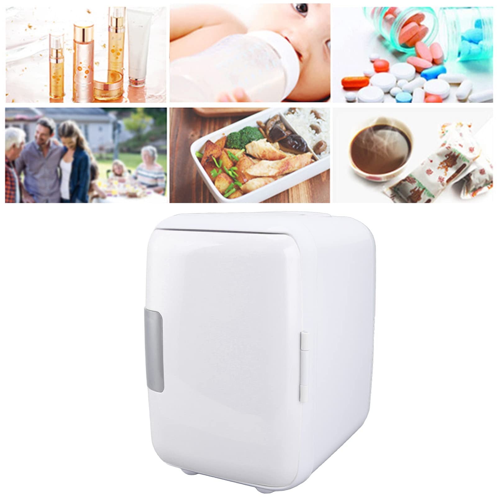 GUPE Mini Fridge, 4 Liters Portable Cooler and Warmer Personal Refrigerator with Detachable Partition, Durable Car Fridge for Skin Care, Cosmetics, Beverage, Food, for Home Office Car (White)