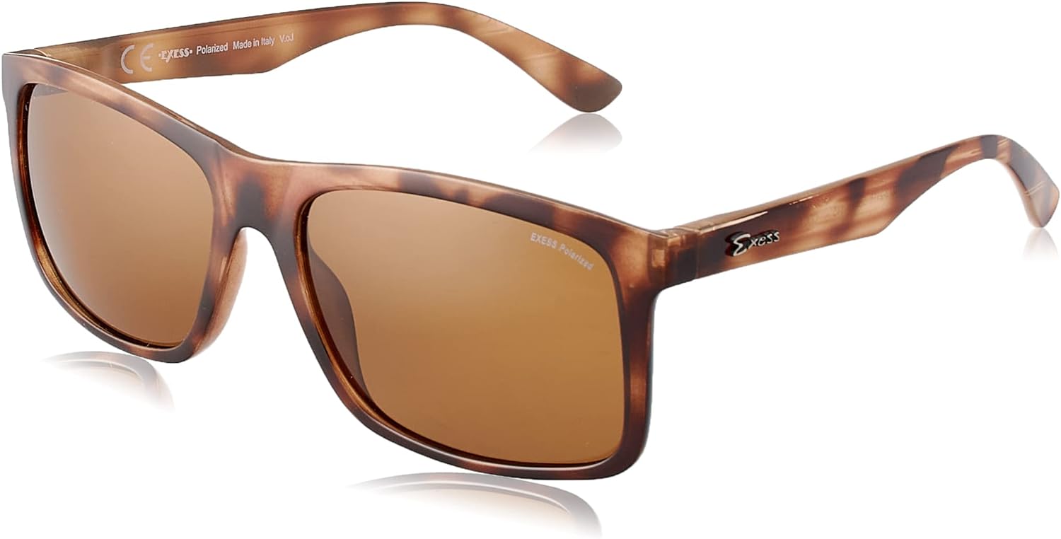 Exess men sunglasses, Italy, rectangular brown polarized sunglasses, brown, 142 mm