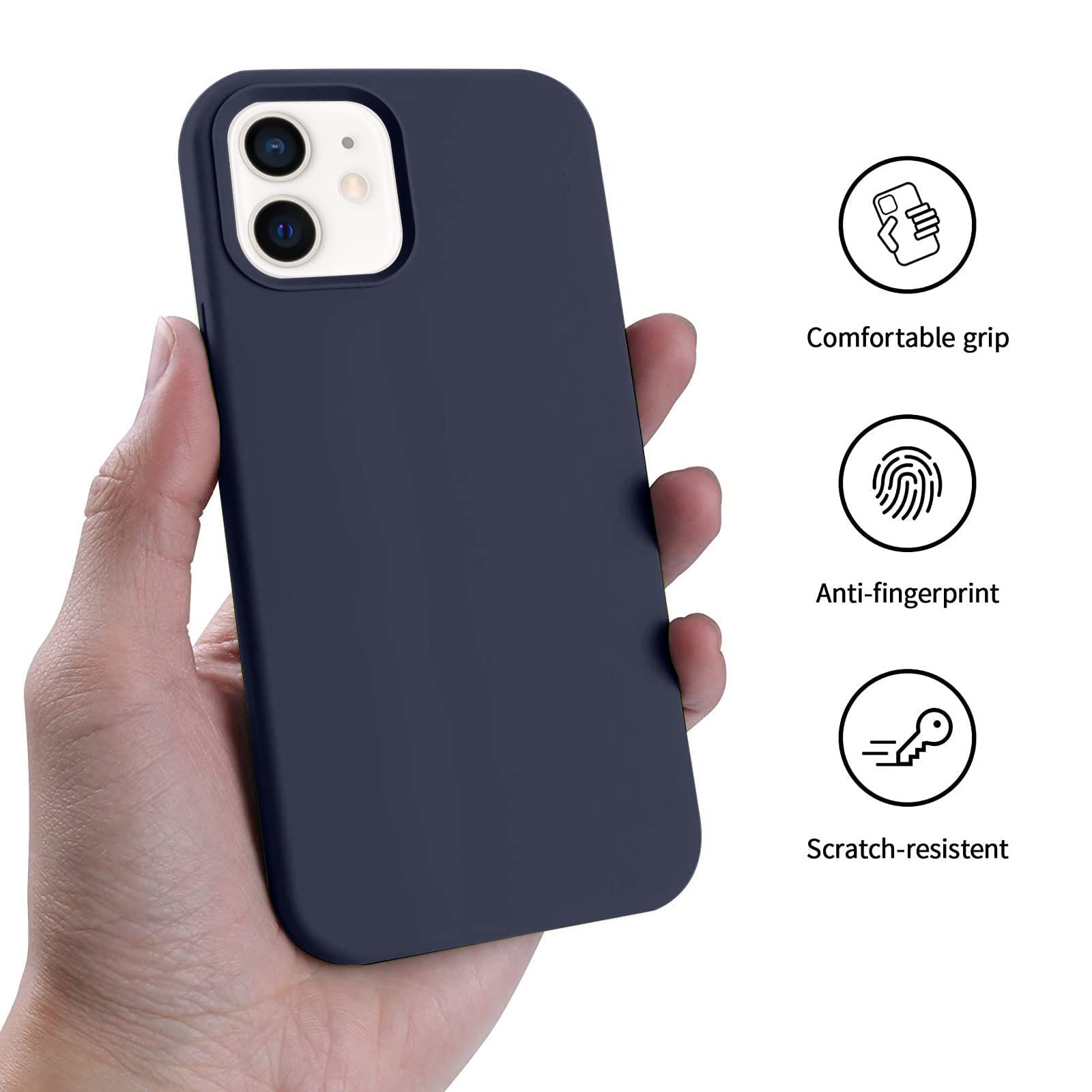 [Non-Yellowing] Compatible with iPhone 12 shell, military grade 10 feet drop tested, (camera protection, anti-scratch), 6.1 inch silicone phone shell, dark blue