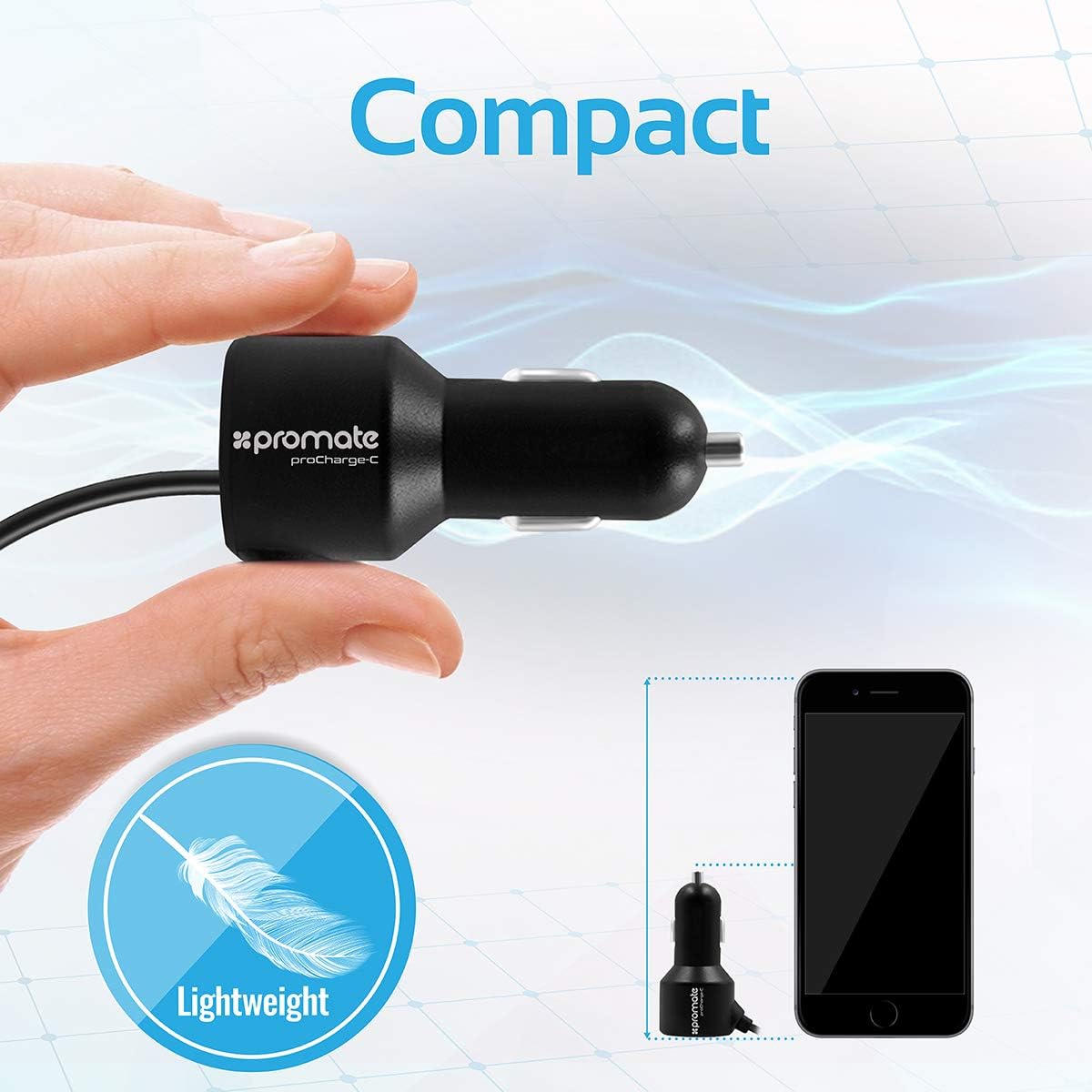 Promate Ultra-Fast 3.4A Dual USB Car Charger, Procharge-C2