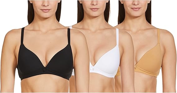 Diverse Women T-shirt Bra (Pack of 3) (DMWITPO3HL43-08_Black/White/Skin_34B)