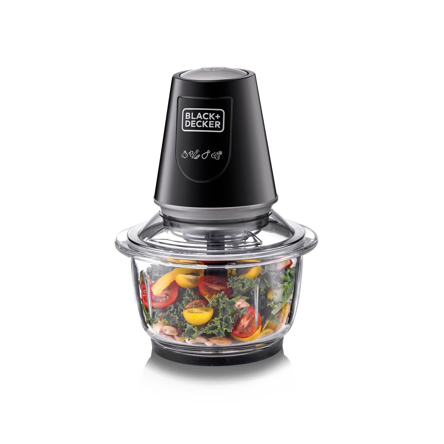 Black+Decker 400W 1.2L Vertical Glass Chopper/Mincer XXL Glass Bowl Capacity With Removable Four Blade System Helps, Chop/Crush Ice/Mince/Grind/Puree Variety Of Ingredients GC400-B5