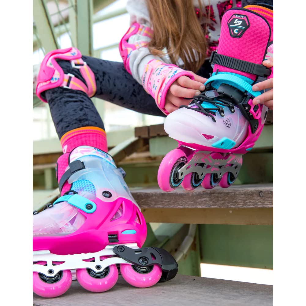 Micro Discovery Pink Inline Skates with Brake Set for Kids (37-40) | Adjustable Inline Roller Skates for Boys Kids & Girls | 7 to 14 Years UnisexOutdoor Skating Shoes | Skates for Kids|Outdoor Skating