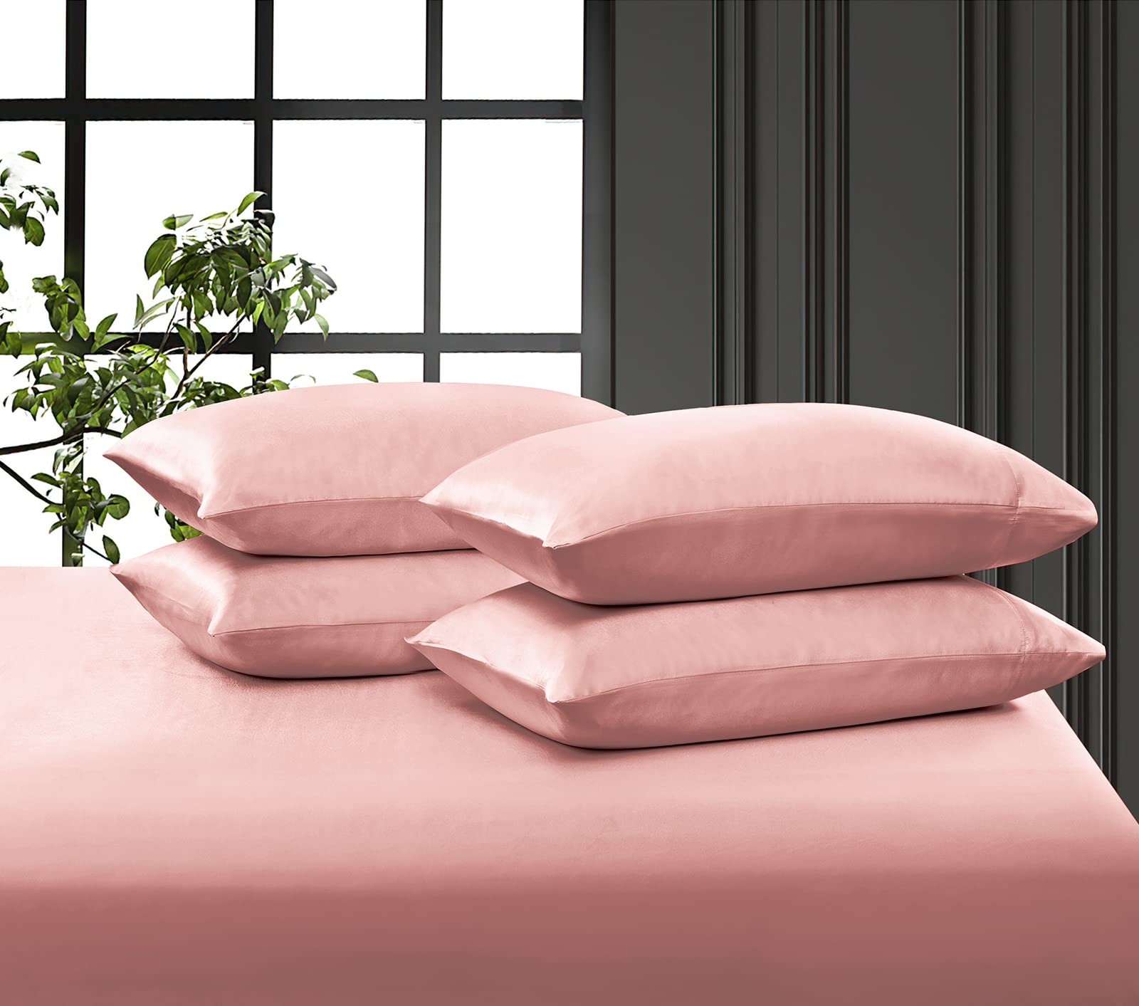 P Pothuiny Satin Sheets King (6 Pieces, Champagne) Luxury Silky Satin Bed Sheets King Bedding Set, Extra Soft Satin Sheet Set, 1 Satin Fitted Sheet + 1 Flat Sheet + 4 Pillow Cases