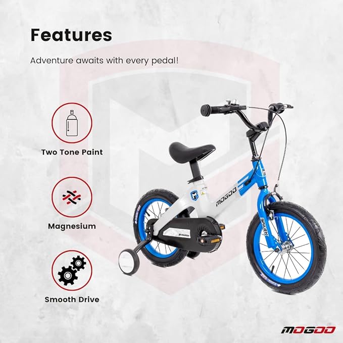 Mogoo Spark Kids Magnesium Alloy Lightweight Bike for 2-8 Years Old Boys Girls, Adjustable Height, Disc Handbrakes, 12in 14in 16-Inch Bicycle w Training Wheels