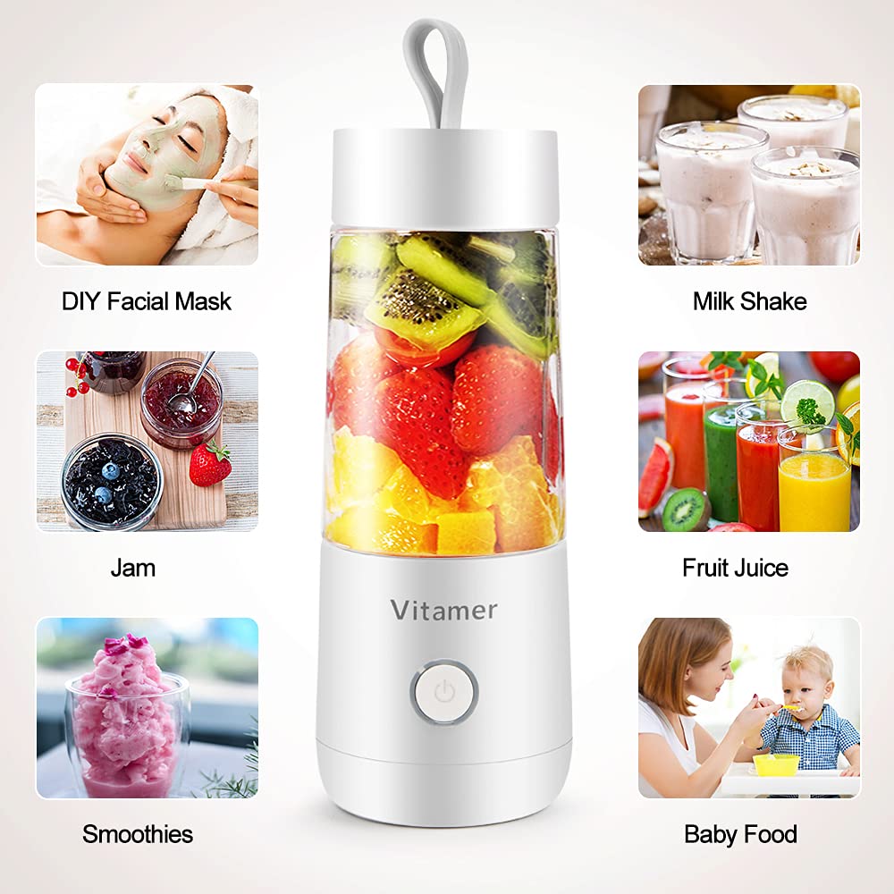 Eesyy Portable Blender Personal Size Blender, Personal Juicer with USB Rechargeable, Cordless Juicer Personal Blender, Mini Mixer with Cup, Fruit Vegetable Juice Blender White