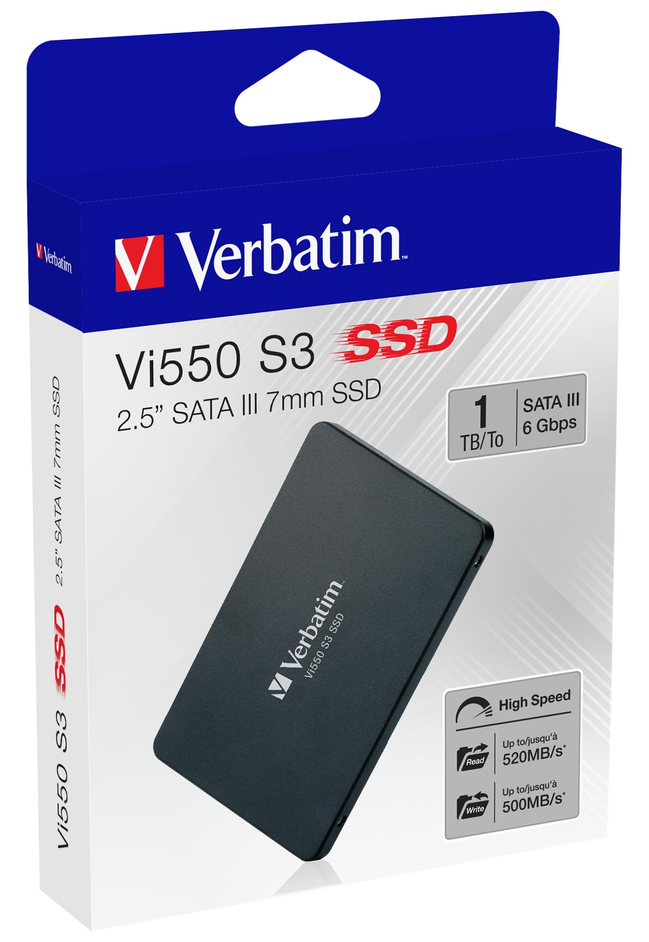 Verbatim Vi550 S3 SSD, Internal SSD Drive with 1 TB Data Storage, Solid State Drive with 2.5 Inch SATA III Interface and 3D NAND Technology, Black