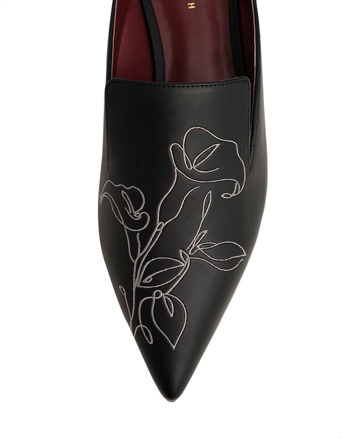 CHARLES & KEITH Floral Embroidered Pointed Toe Faux Leather Slip-On Mules for Women