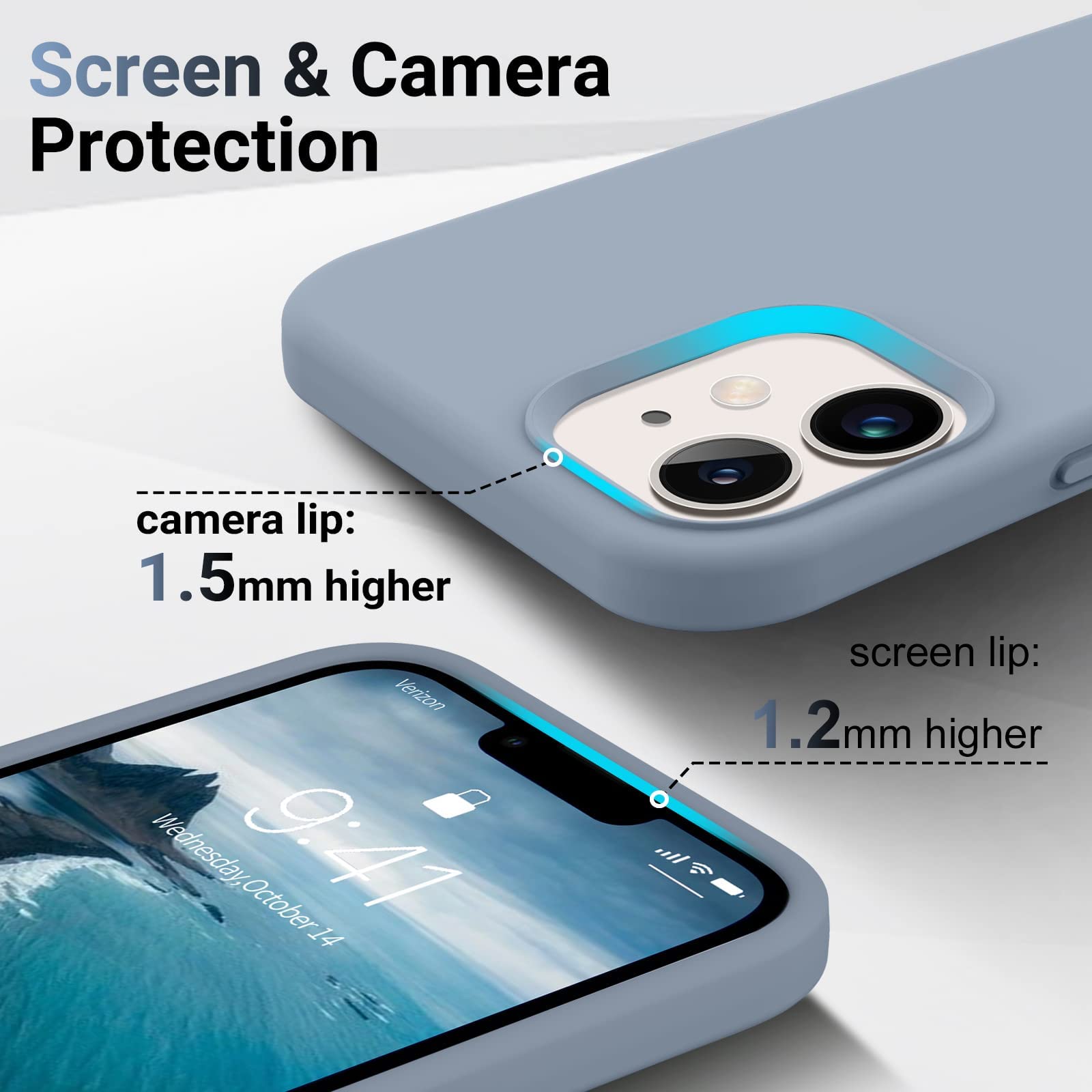 [Non-Yellowing] Compatible with iPhone 12 shell, military grade 10 feet drop tested, (camera protection, anti-scratch), 6.1 inch silicone phone shell, light blue