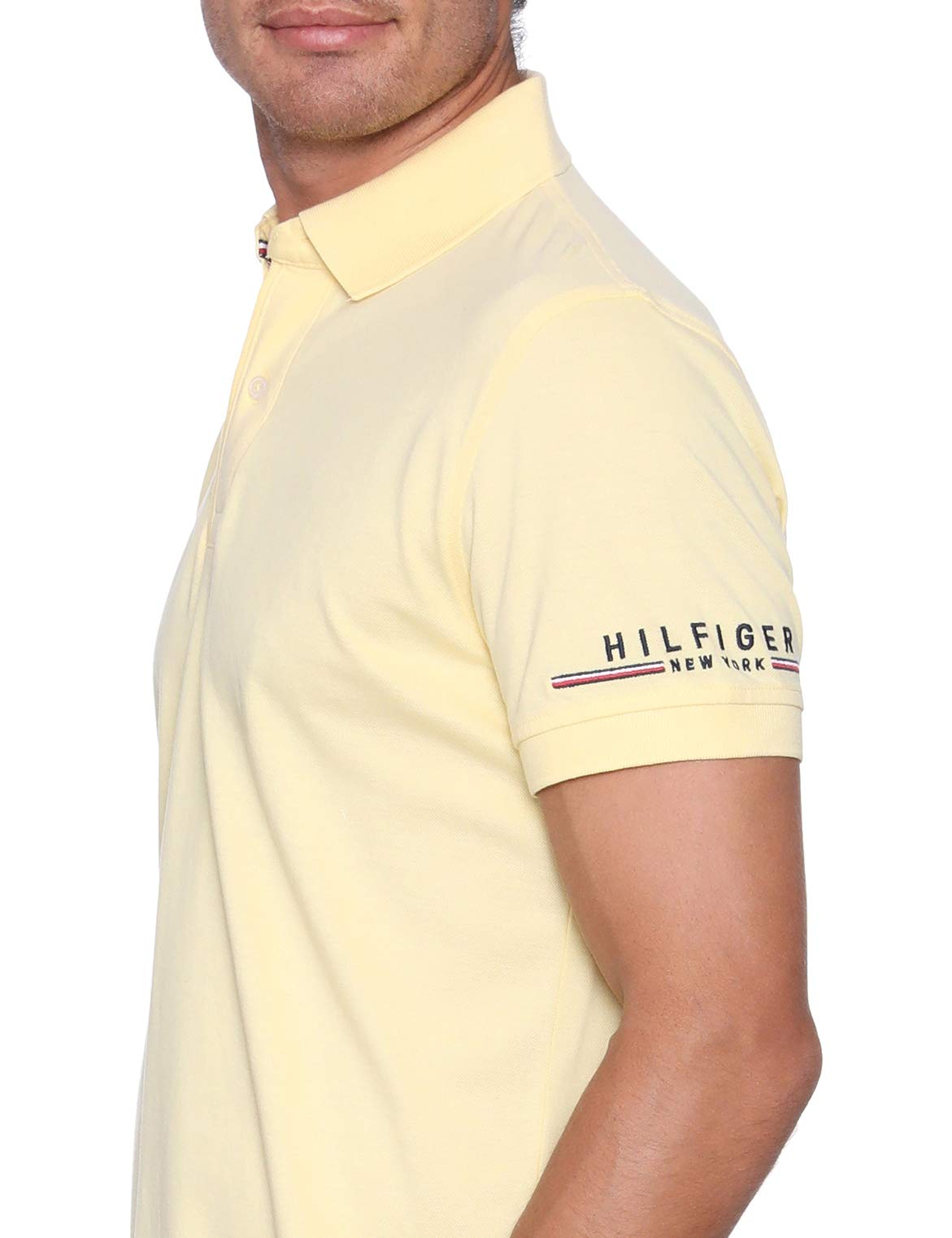 Tommy Hilfiger Pique Embroidered Logo Ribbed Trims Short Sleeves Regular-fit Polo Shirt for Men, Yellow, S