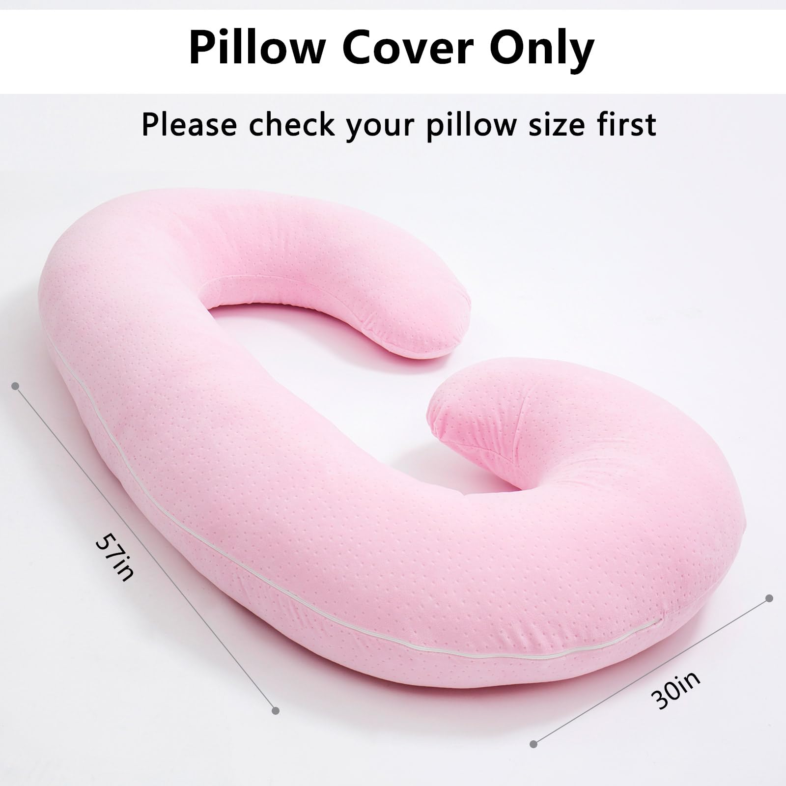 1 MIDDLE ONE C Shaped Pregnancy Pillow Cover, Breathable Velour Replacement Maternity Pillow Case with Zipper, Cover Only (Pink)