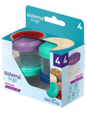 Sistema Dressing To Go Containers Set of 4, Pink, Green, Purple & Blue - H3.74 x W1.89 x D 2.79 inches
