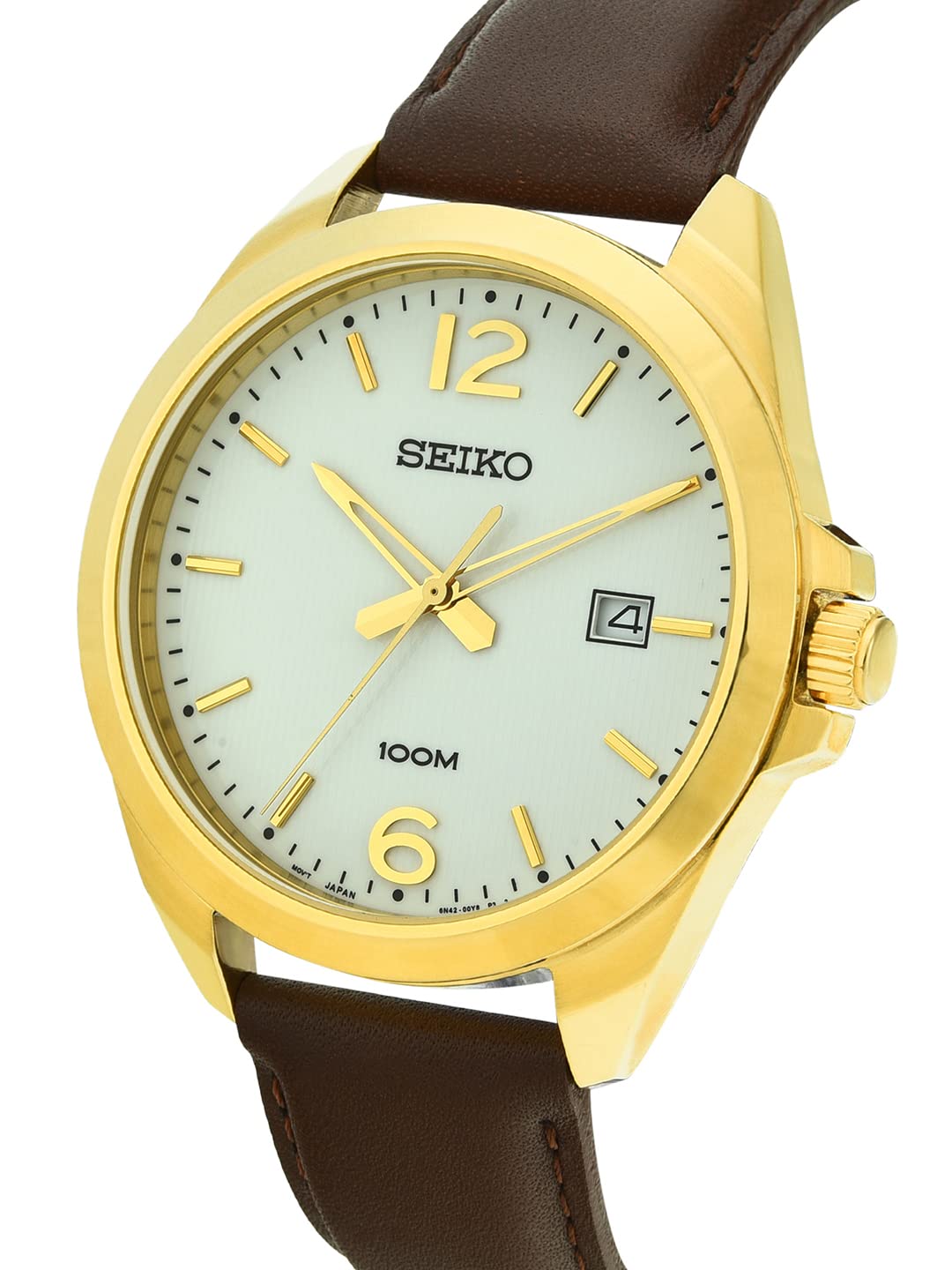 Seiko Men's Japanese Quartz Watch with Analog Display and Leather Strap SUR216P1, Brown