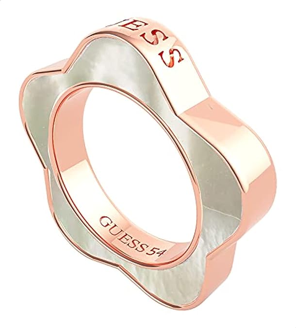 Guess UBR79018-54 Stainless Steel Engraved Logo Ring for Women - Rose Gold