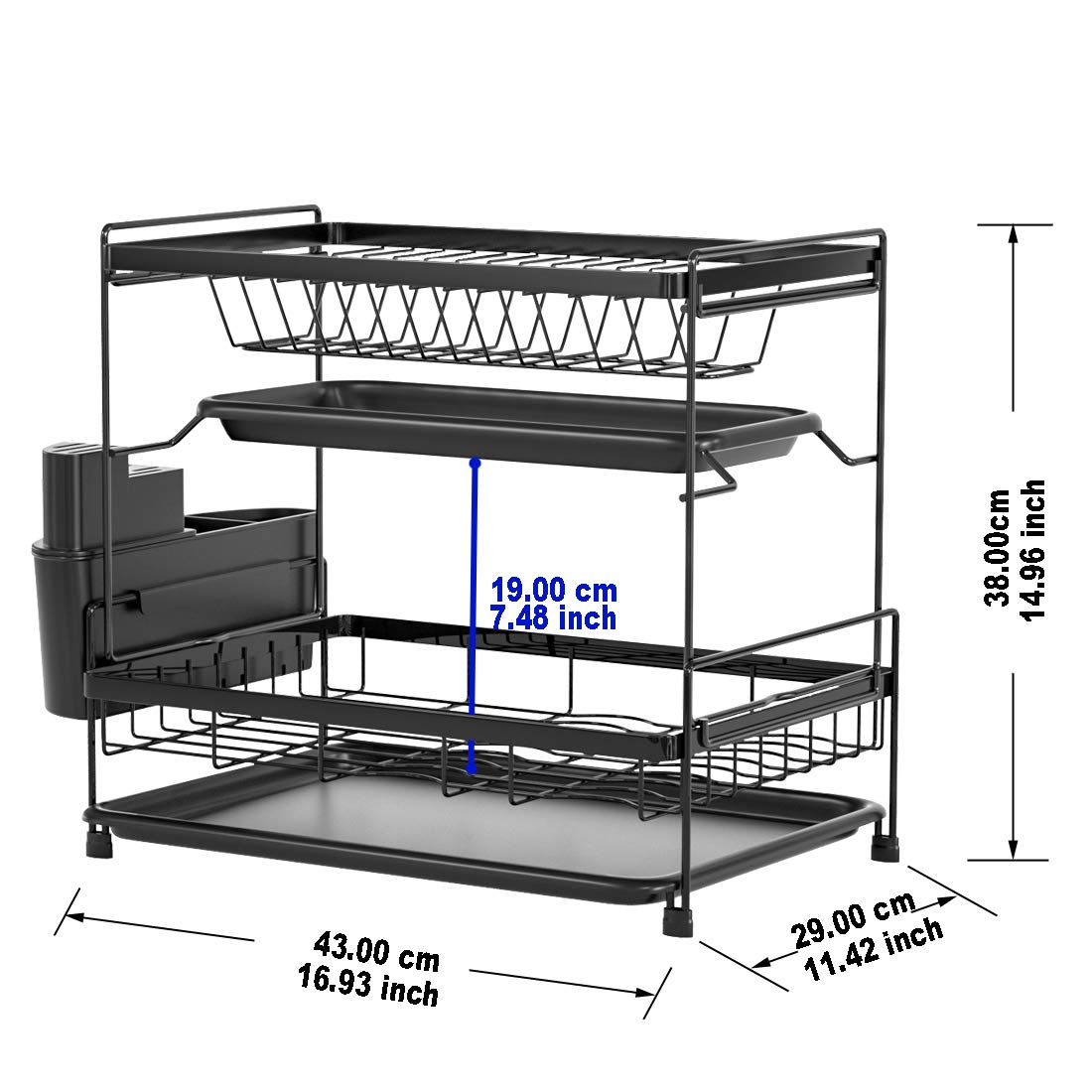 Belvery Dish Drying Stand With Drainer Belvery 2 Tiers Large Kitchen Dish Rack with Removable Cutting Board Holder Utensil Holder and Cup Holder Baking Paint Process Coatings Dish Drainer