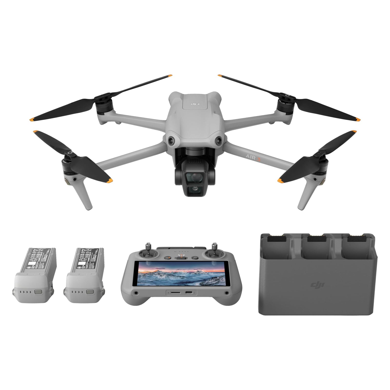 DJI Air 3 Fly More Combo with DJI RC 2, Drone with Tele & Wide-Angle Dual Primary Cameras 4K HDR, 46-Min Flight Time, Two Extra Batteries, MOIAT Certified - UAE Version with Official Warranty Support