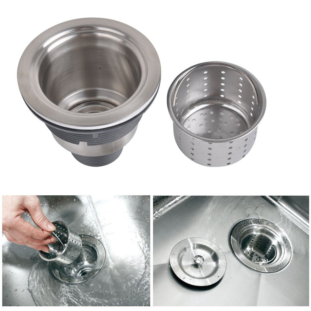 3-1/2 Inch Sink Drain Assembly Kit, Removable Deep Sink Strainer Basket with Sink Stopper/Sealing Lid for Home, Kitchen, Stainless Steel