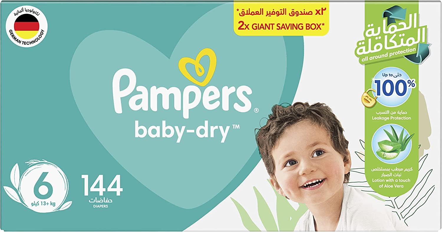 Pampers Premium Care Taped Baby Diapers, Size 6, 13+kg, Unique Softest Absorption for Ultimate Skin Protection, 144 Count