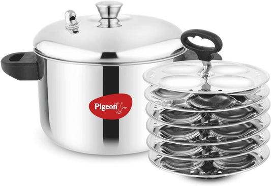 Pigeon Stainless Steel Idly Maker 6 Plates Compatible with Induction and Gas Stove
