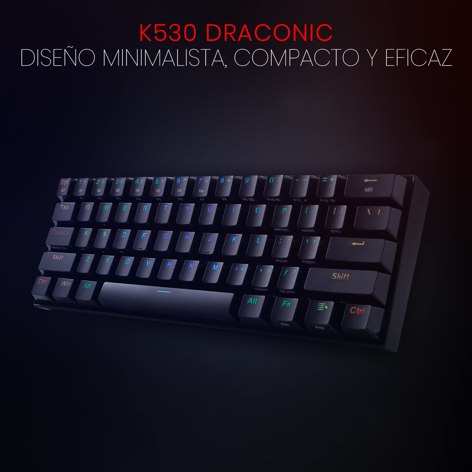 Redragon K530 Draconic 60% Compact Rgb Wireless Mechanical Keyboard, 61 Keys Tkl Designed 5.0 Bluetooth Gaming Keyboard With Brown Switches And 16.8 Million Rgb Lighting For Pc, Laptop, Cell Phone