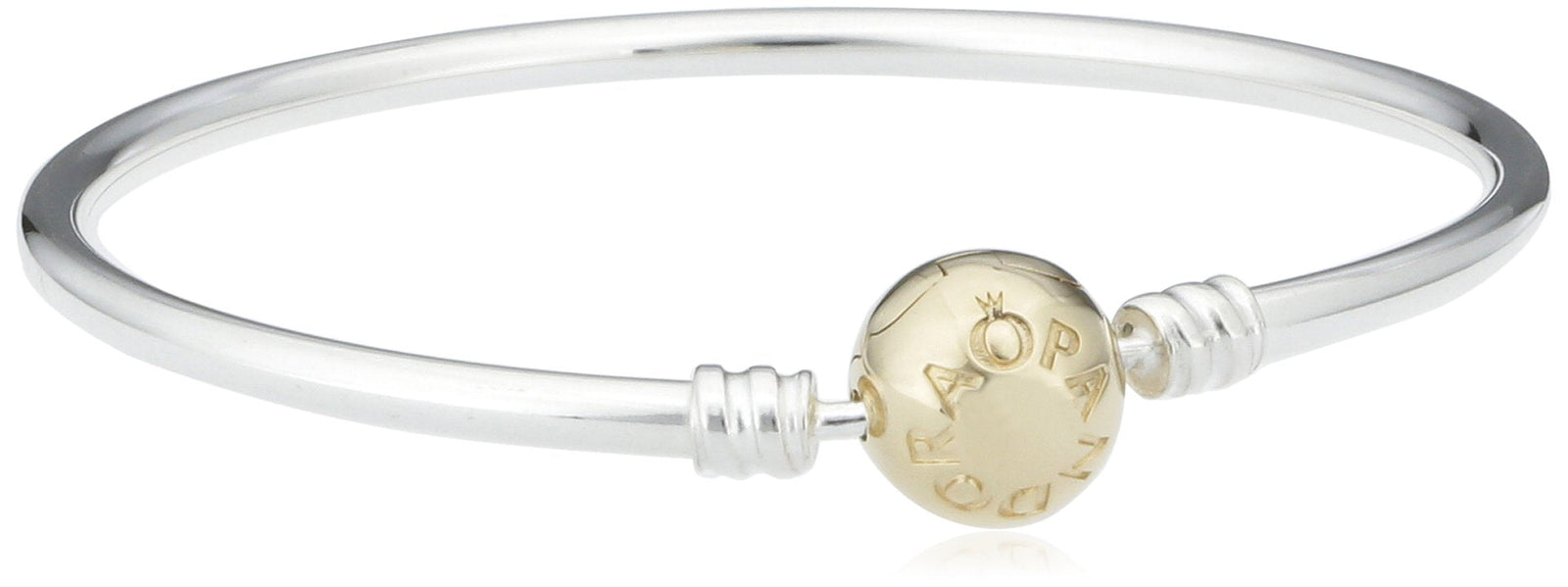 Pandora Moments 925 Sterling Silver Two-Tone Ball-Clasp Engraved Logo Bangle - Silver and Gold