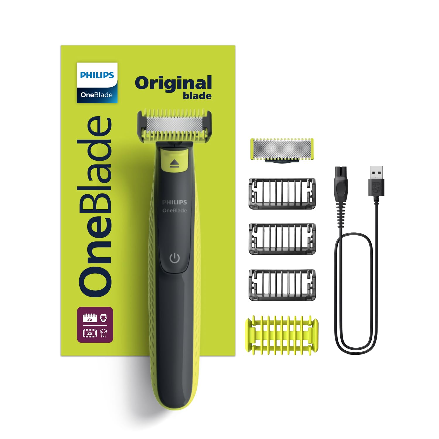 Philips OneBlade | Dual-Sided Blade | Unique One-Blade Technology | Long Lasting Battery | Waterproof | Electric Beard Trimmer, Shaver | Face + Body | QP2824