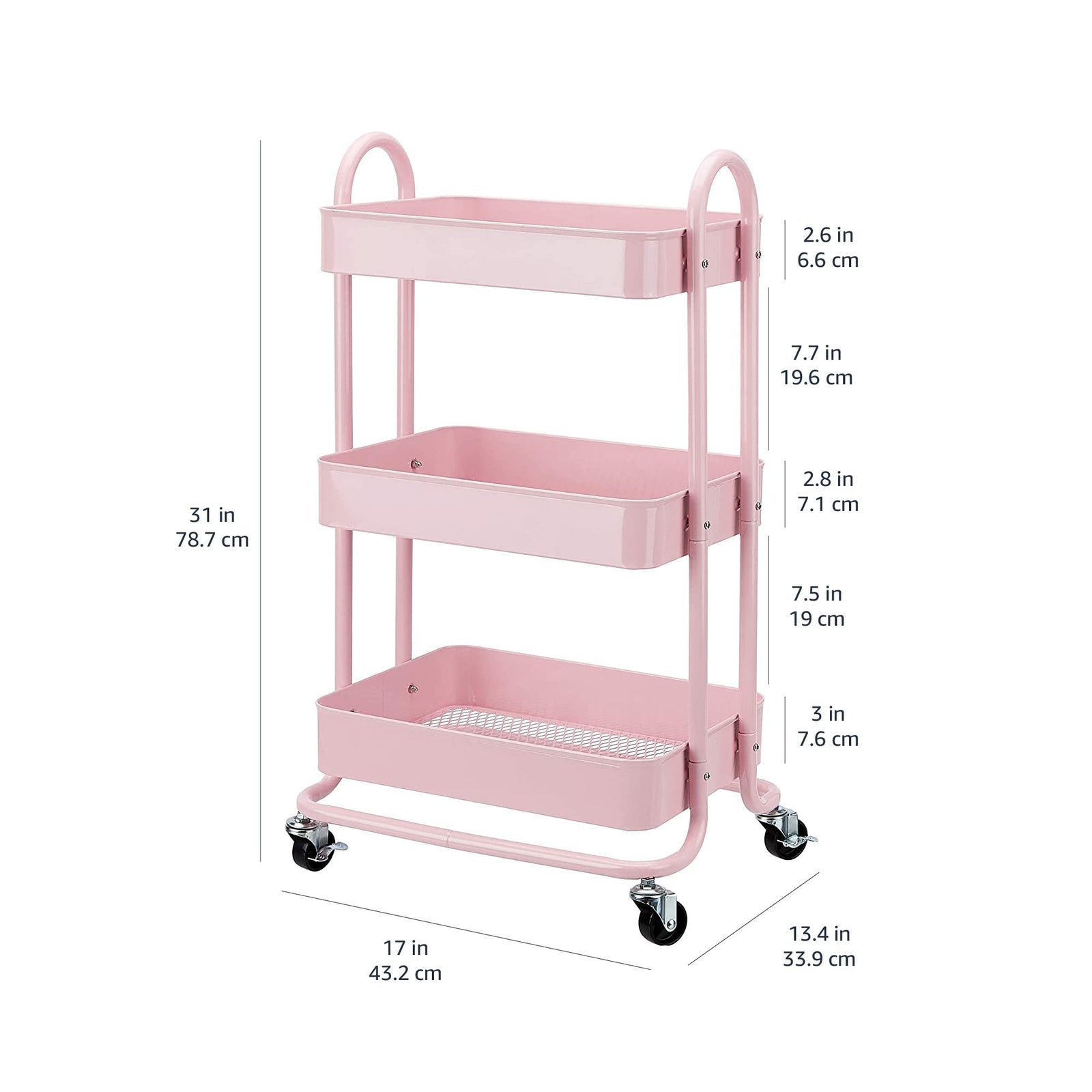 Amazon Basics 3-Tier Rolling Utility or Kitchen Cart - Dusty Pink