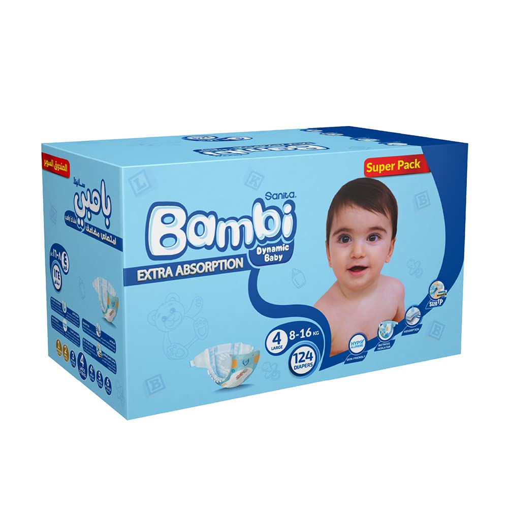 Sanita Bambi Baby Diaper Size 4 Large 8-16kg 62pcs , package may vary