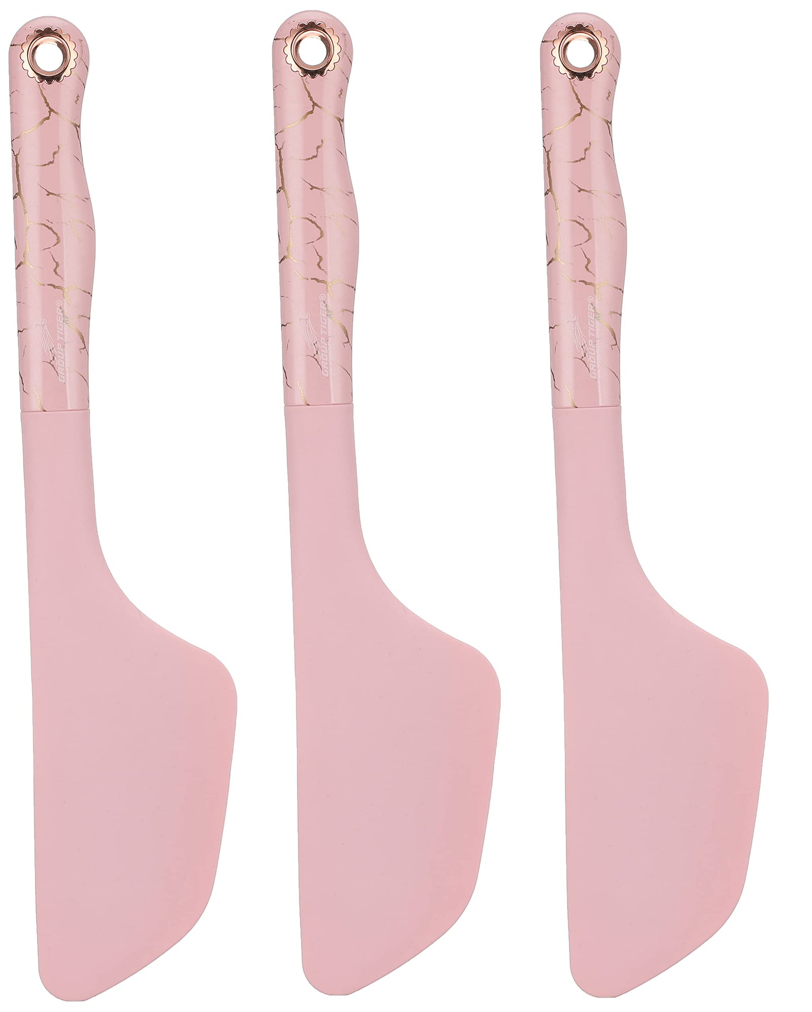 Silicon knife with plastic handle marble design for kitchen set of 3 pieces - pink