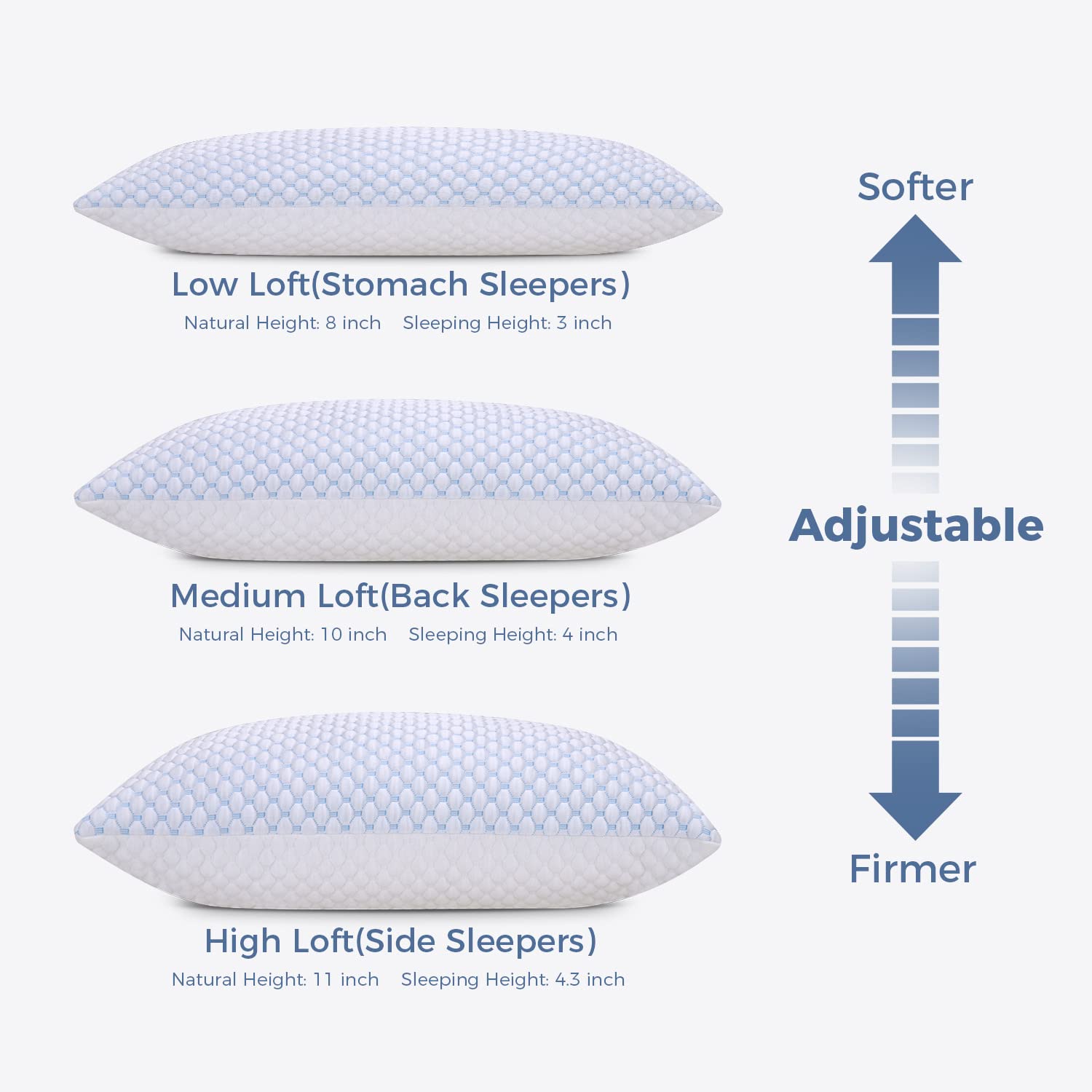 OSBED Shredded Memory Foam Pillows Standard Size Set of 2, Cooling Pillows for Sleeping 2 Pack, Adjustable Loft Bed Pillows, Firm or Soft Pillows for Side, Back, Stomach, Hot Sleepers (20