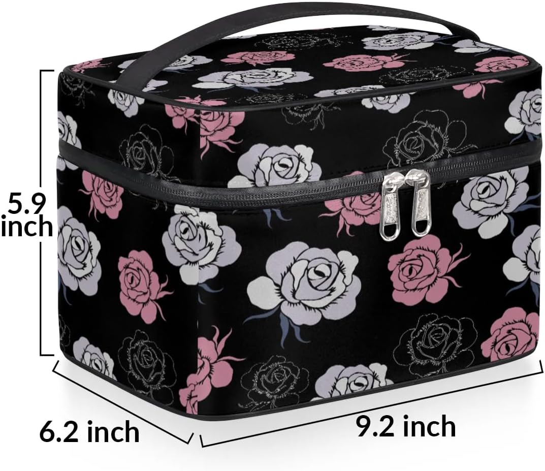 lakefvgk Travel Makeup Bag, Rose Cosmetic Bag for Women Girls, Portable Large Toiletry Bag Case Organizer for Toiletries Accessories Brushes