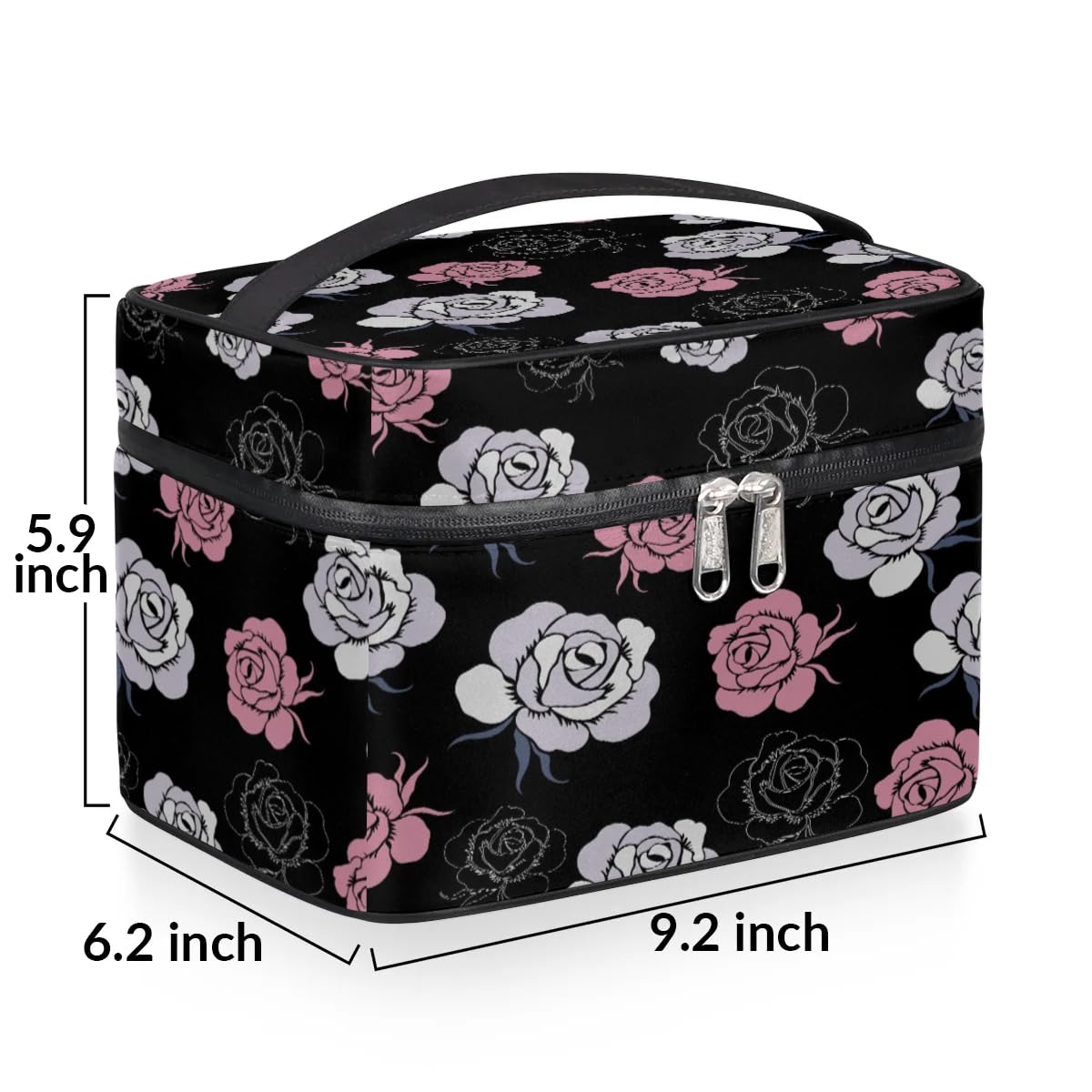 lakefvgk Travel Makeup Bag, Rose Cosmetic Bag for Women Girls, Portable Large Toiletry Bag Case Organizer for Toiletries Accessories Brushes
