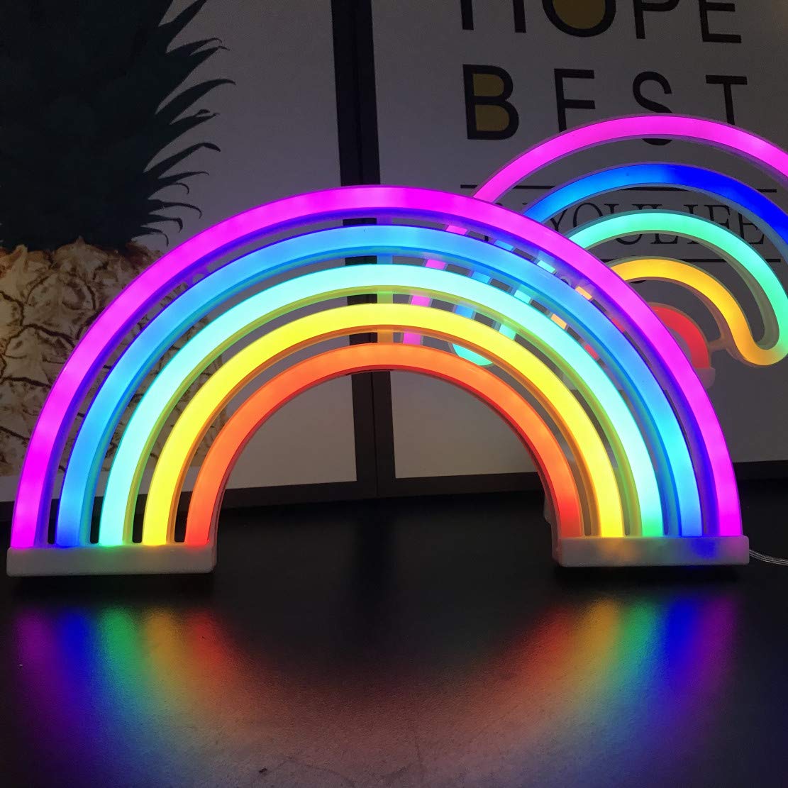 QiaoFei Rainbow Neon Light Signs,Rainbow Wall Decor for Girls Children Baby Room LED Lamp Rainbow Decor Kids Gifts,Battery or USB Operated Table LED Night Lights