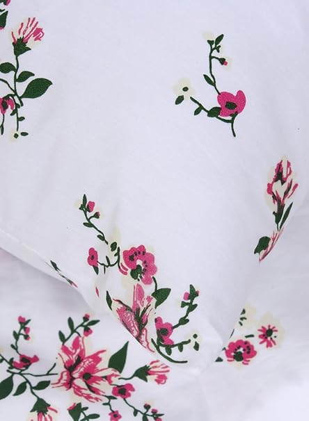 Home Town Floral Printed 250 Tc Queen White Fitted Sheet,50X80+15Cm