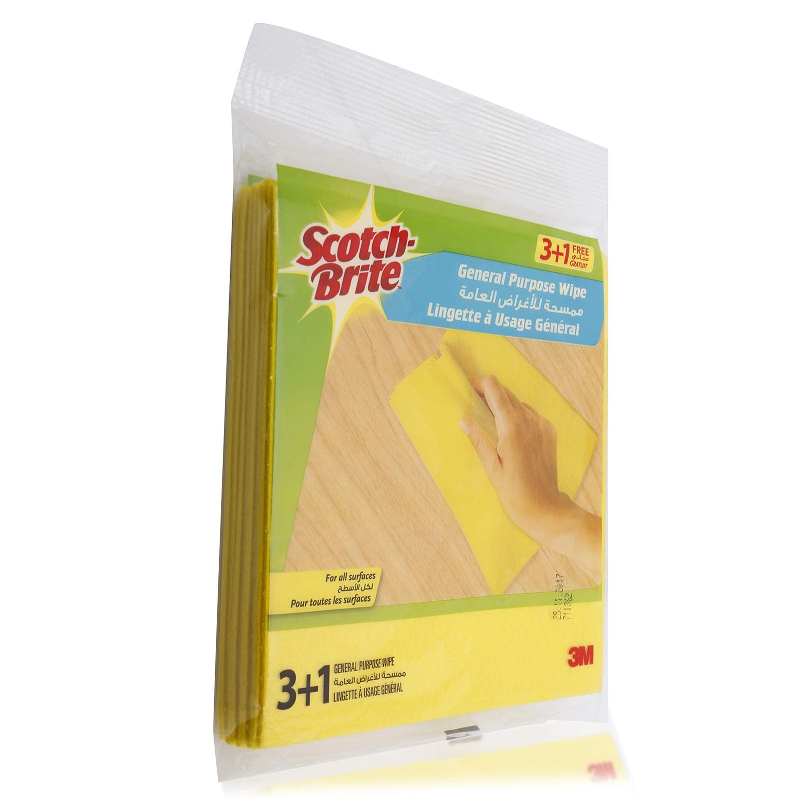 Scotch-Brite Multi-Purpose Cleaning Wipe Yellow color, 4 units (3+1 Free)/pack | Wipes like a cloth, absorbs like a sponge | Dries quickly | Kitchen cloth | Cleaning cloth | Sponge cloth