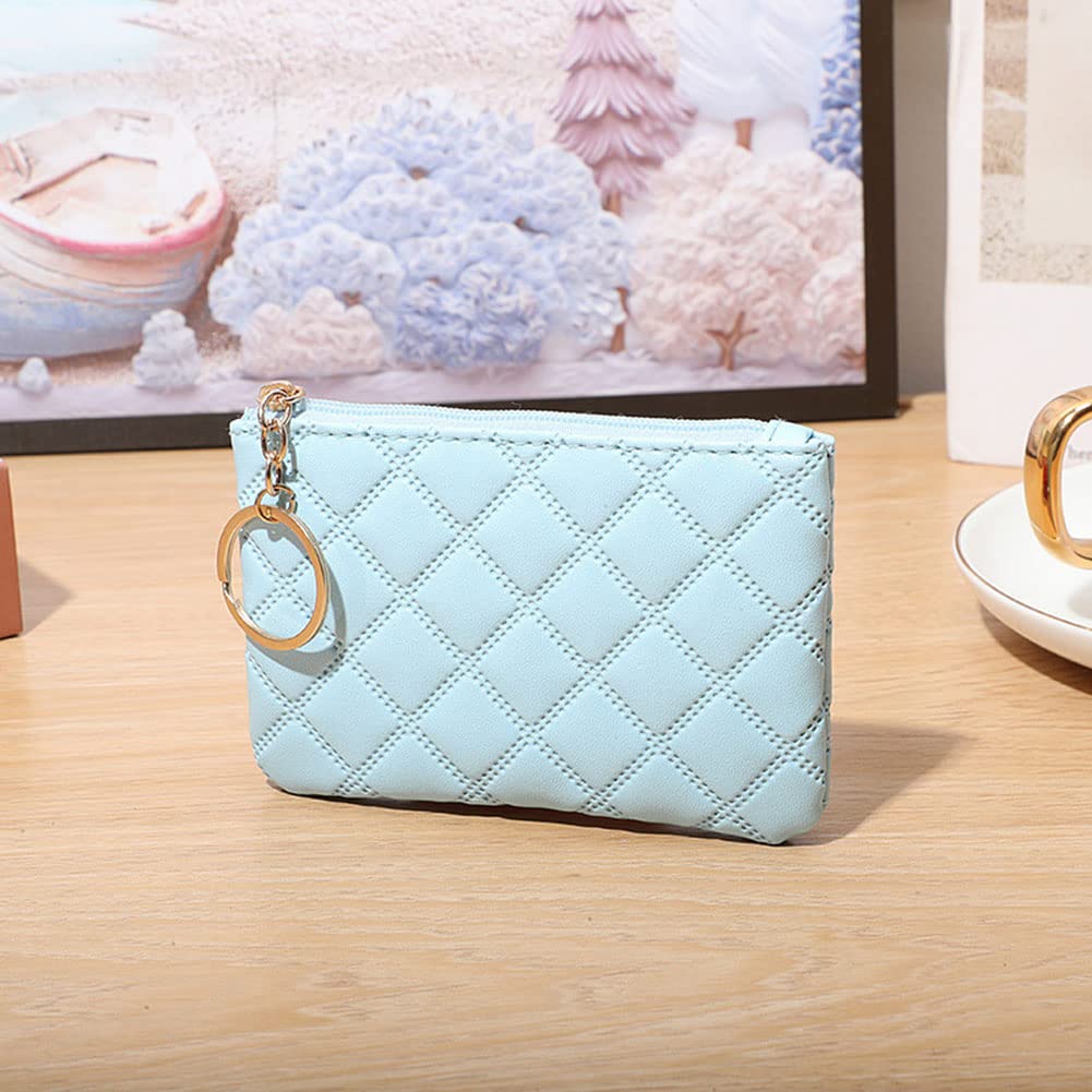Premium Genuine Full Grain Leather Mini Coin Purse Keychain Pouch for Men  Women - Small Quilted Blocking Top Zipper Wallet with Key Chain