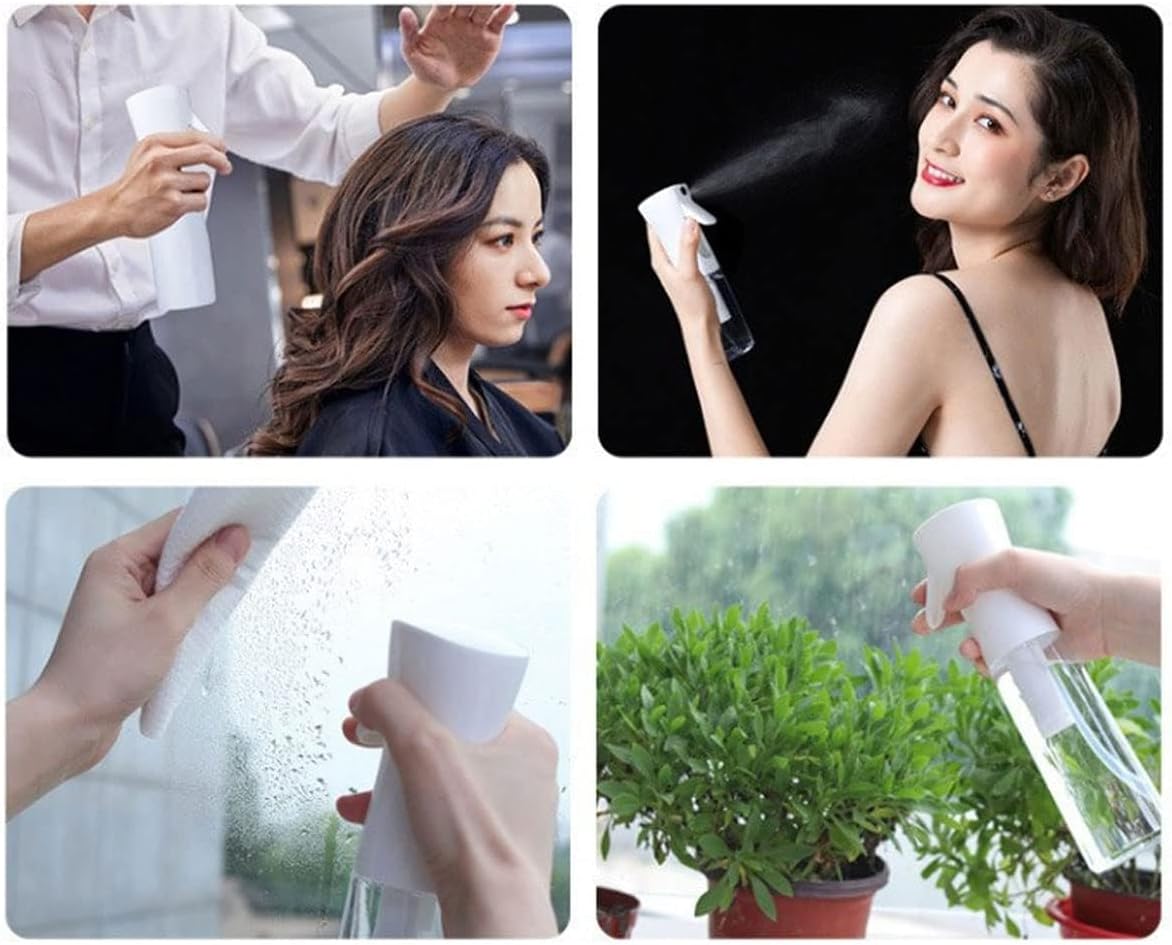 ECVV® Continuous Spray Bottle Plastic Empty Hair Mist Sprayer Ultra Fine Water Mister for Hairstyling Cleaning Salons Plants Pet Care (300ml, Transparent Black)