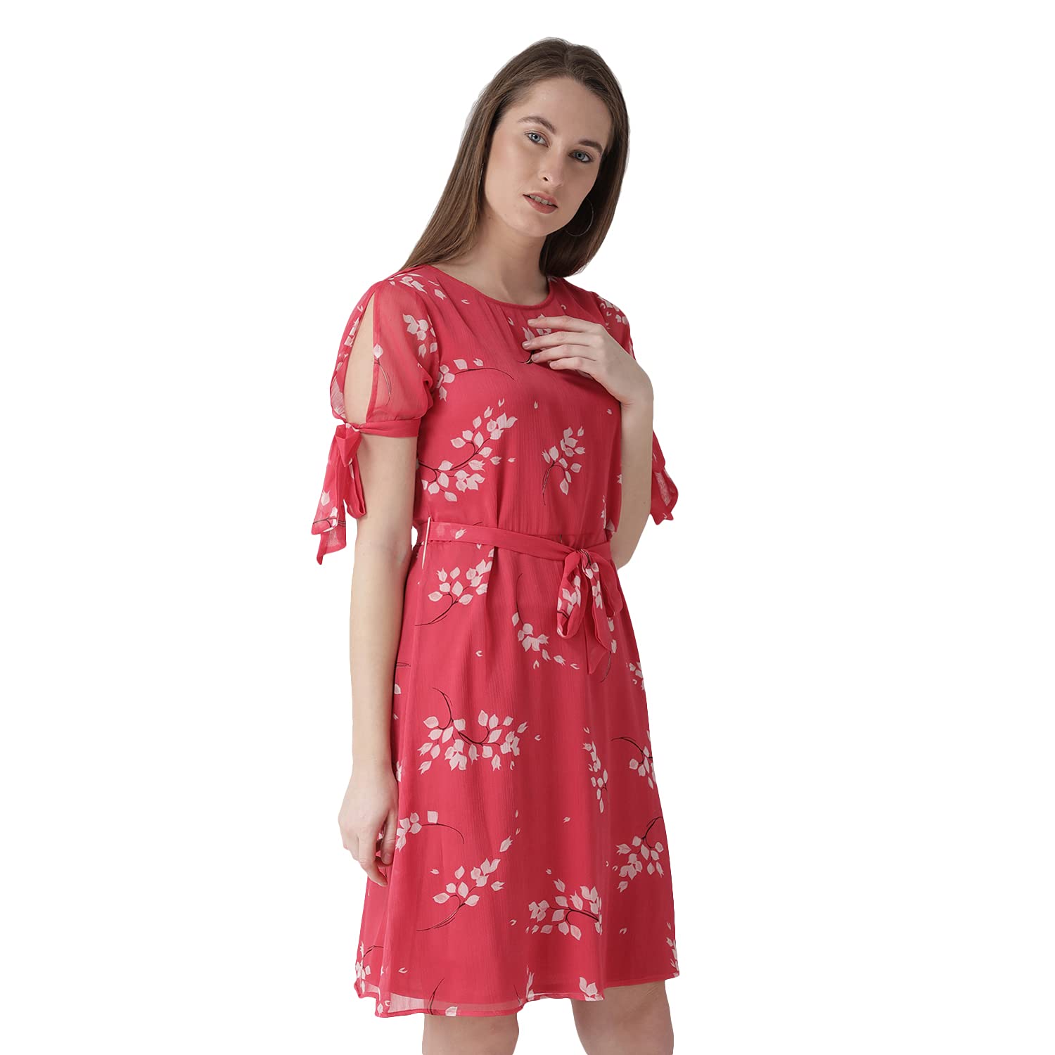 Styleville.in Polyester Fit and Flare Casual Dress.Pink.L