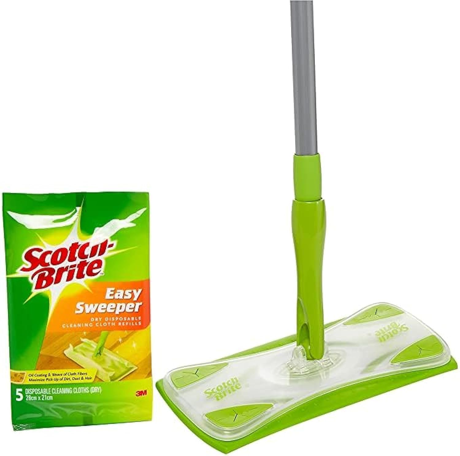 Scotch-Brite Easy Sweeper Kit (Support + Stick + 5 Mop Wet Cloths 28cm x 21cm) | Disposable Mop & Refill | Floor Brush | clean effectively| Hygienic | Wood | Vinyl | Ceramic | All Floors | 1 Kit/pack
