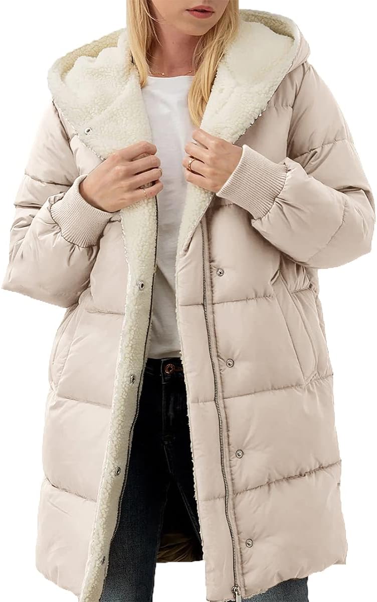 Ebifin Womens Winter Warm Coats Sherpa Fleece Lined Long Hooded Puffer Jacket