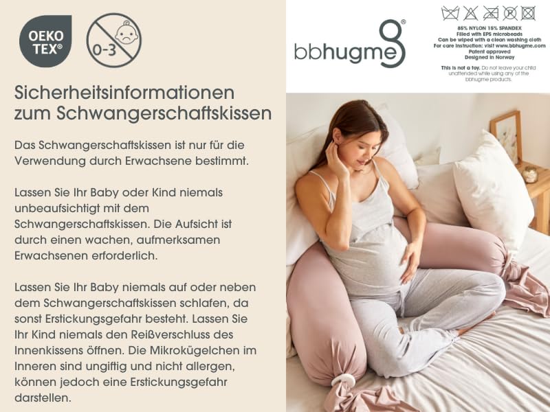 BBHugme Pregnancy Pillow - Long Body Pillow with Cooling Technology - Ideal Pregnancy & Nursing Pillow - Comfortable Body Support and Temperature Regulation- Versatile Multi-Use Maternity Pillow
