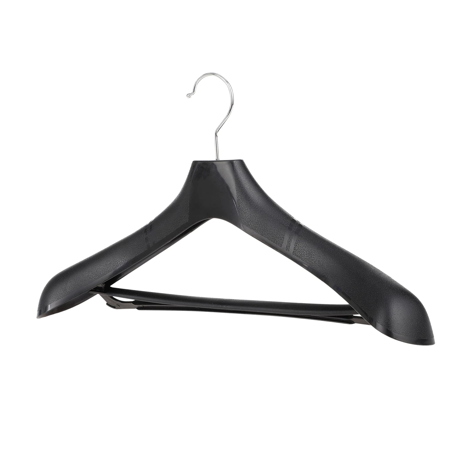 ZOBER High-Grade Wide Shoulder Plastic Coat Hangers Non Slip Pants Bar - Smooth Finish Suit, Coat Hanger, Holds Upto 20lbs, 360° Swivel Hook, for Dress, Jacket, Heavy Clothes Hangers (30 PACK, BLACK)