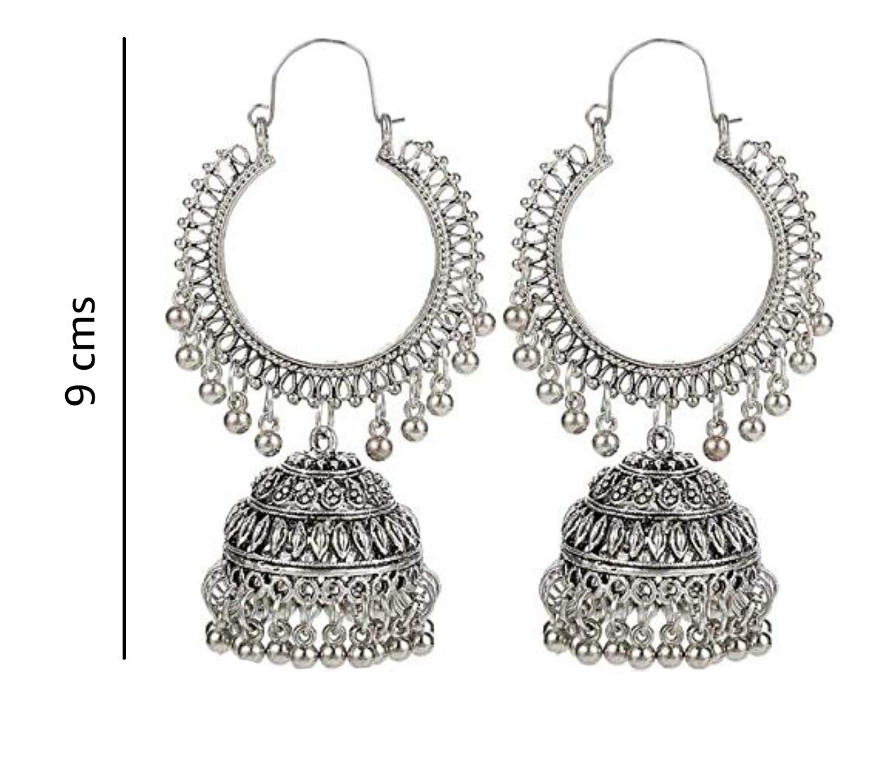 YouBella Earrings for Women Jewellery Earrings Afghani Kashmiri Jhumka earrings for Girls and Women (Silver)(YBEAR_32197)