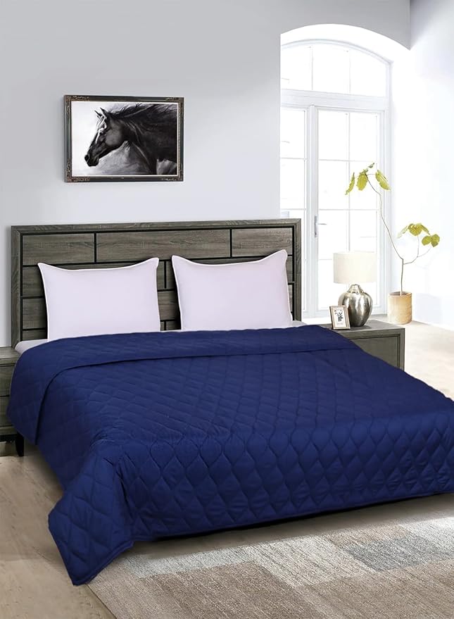 Home Town Plain Microfibre Blue Bed Spread, 160X220cm