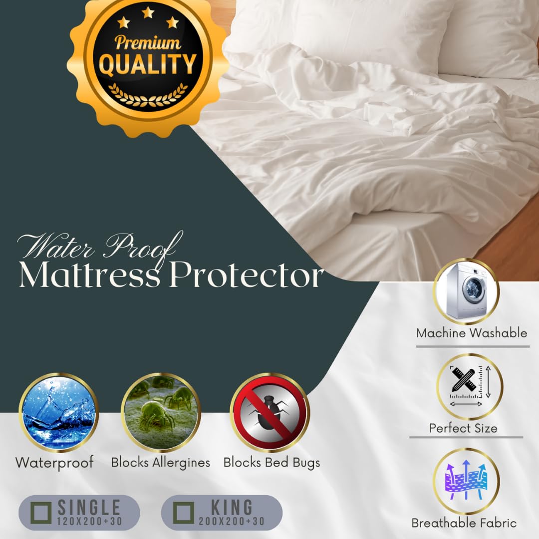 MEKITON Premium Mattress Protector - King Size 200x200+30CM - 100% Waterproof, Hypoallergenic, Bed Bug Proof, Soft & Noiseless, Breathable Fitted Mattress Cover with 30CM Deep Pocket