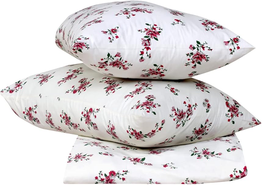 Home Town Floral Printed 250 Tc King White Fitted Sheet,50X80+15Cm