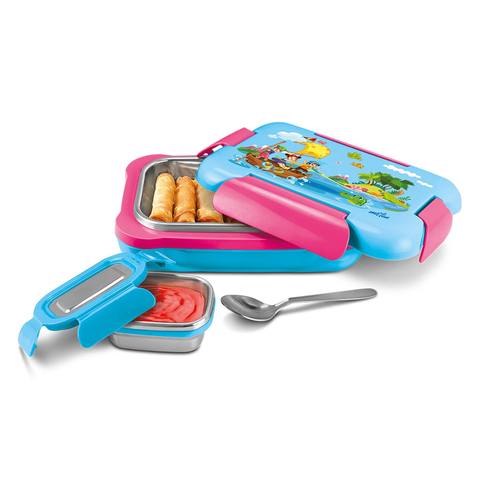 MILTON More Meal Insulated Small Tiffin Box, 600 ml, with Inner Stainless Steel Container, 120 ml and Spoon| Food Grade | Inside Steel | School | Kids | Easy to Carry| Multicolor