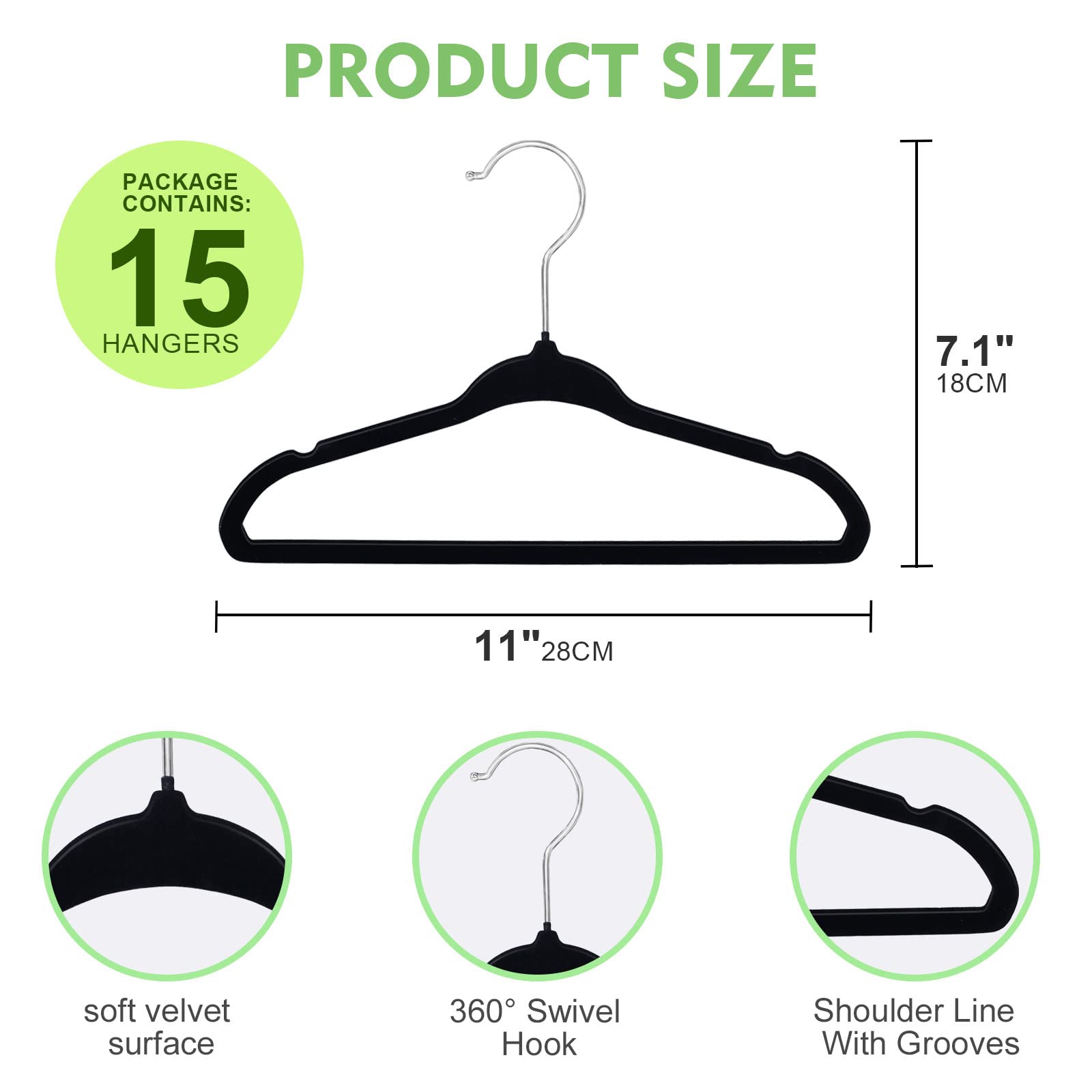 SKY-TOUCH 30Pcs Non-Slip Velvet Kids Hangers, Premium Baby Clothes Hangers with 360 Chrome Swivel Hook, Non Slip Toddler Hangers for Kids and Children Clothes Space saving (Black)
