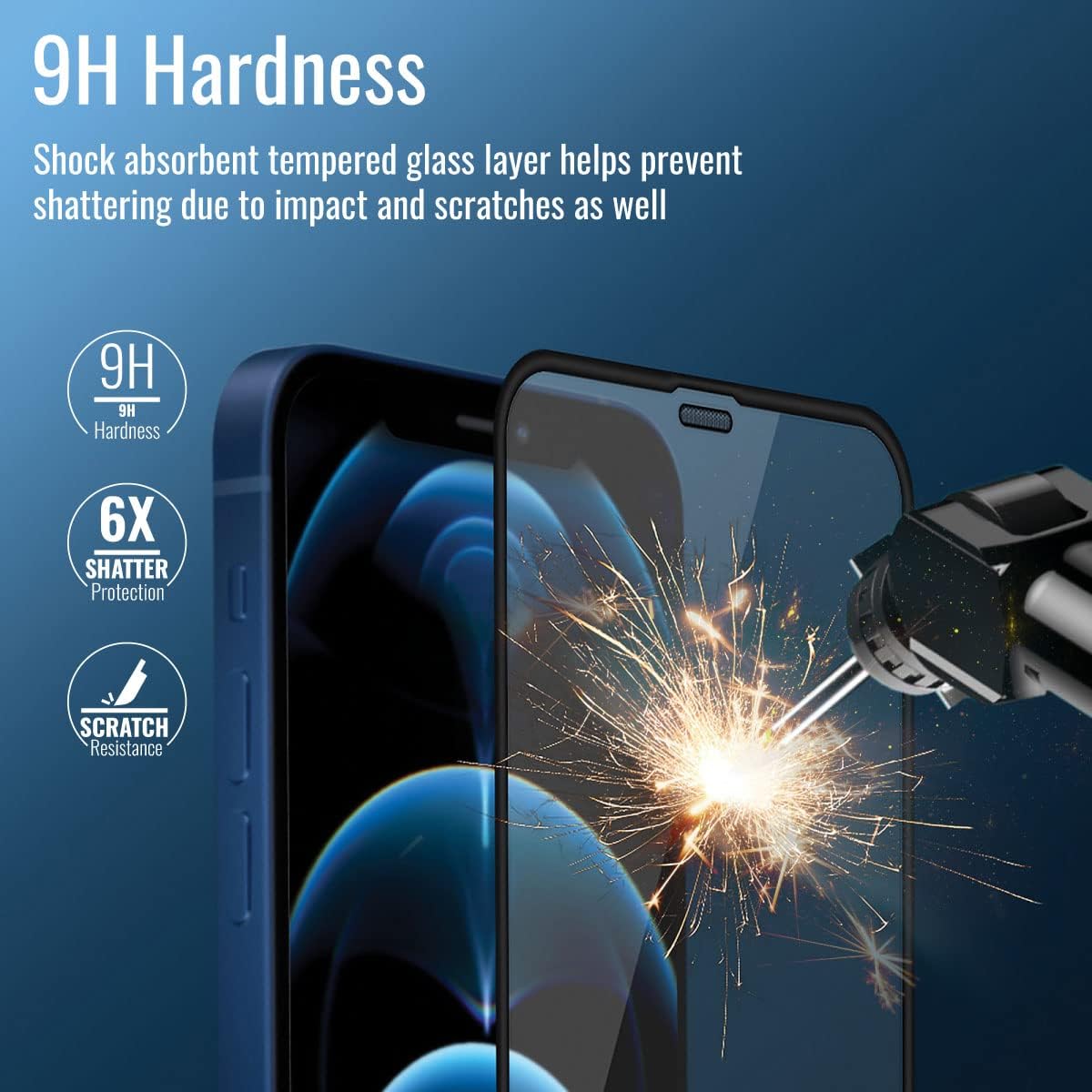 Promate Clear Glass Screen Protector for iPhone 11 Pro Max, Anti-Fingerprint 3D Screen Guard with Built-In Silicone Bumper, Anti-Blue light, 9H Hardness and Shatter Protection, CRYSTAL-I11MAX